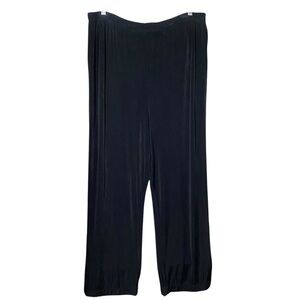 HW New York Black Slinky Knit Wide Leg Pants Large High Rise Pull On Minimalist
